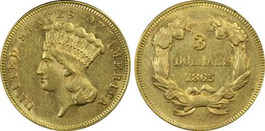 1865 $3 AU58