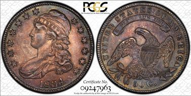 1834 50C Large Date, Small Letters AU55