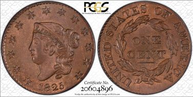 1825 1C Newcomb 2 MS64+ RB