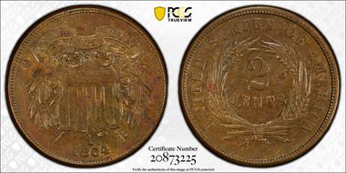 1864 2C Large Motto AU50BN