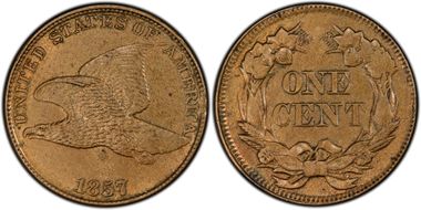 1857 1C Flying Eagle AU58