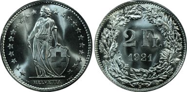 1921 B 2 Fr KM-21  Ag MS67
