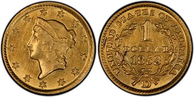 1853-D G$1 AU58
