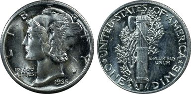 1935-S 10C MS64