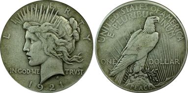 1921 $1 High Relief, Peace VF35