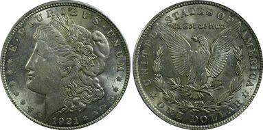 1921 $1 Morgan, Pitted Reverse AU58