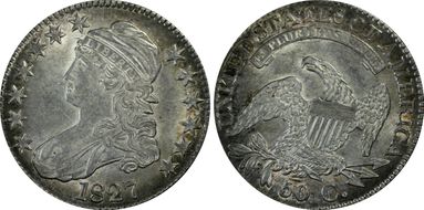 1827 50C Square Base 2 AU55