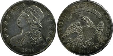 1834 50C Small Date, Small Letters AU55