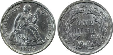 1889 10C AU58