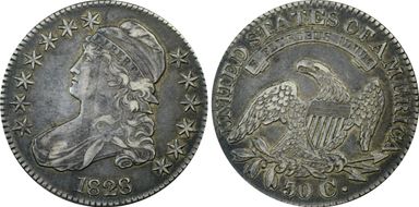 1828 50C Square 2, Small 8s, Lg. Letters XF40