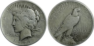 1921 $1 High Relief, Peace VF25