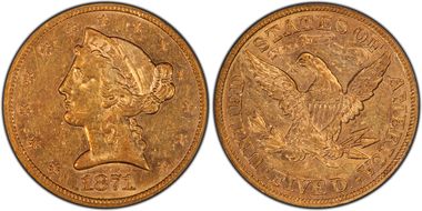 1871-S $5 AU55