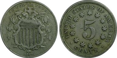 1867 5C No Rays VF35