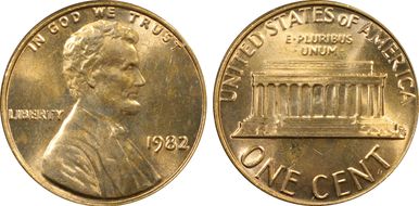 1982 1C Bronze, Large Date MS64RD