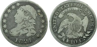 1821 10C Large Date VG10