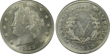 1883 5C With CENTS AU58