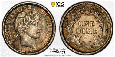 1892-S 10C AU58