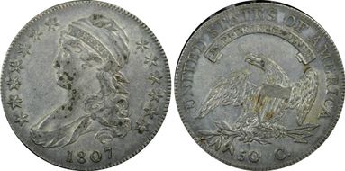 1807 50C Capped Bust, Large Stars AU50