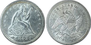 1853 25C Arrows and Rays AU58