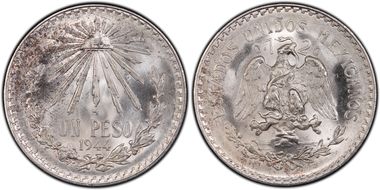 1944-M Peso KM-455  Ag MS66