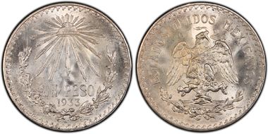 1933-M Peso KM-455  Ag MS66