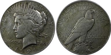 1921 $1 High Relief, Peace XF45