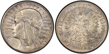 1933(w) 5 Zl Queen Jadwiga KM-21  Ag AU55