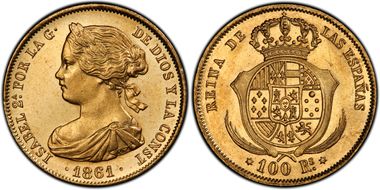1861 100 R 6 Pt. Star Madrid KM-605.2  Au MS62