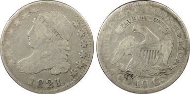 1821 10C Large Date VG10