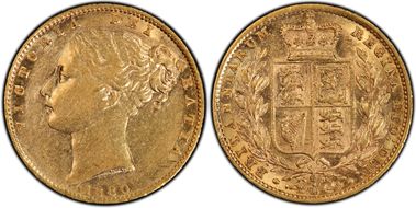 1880-S Sov S-3855 Shield ∀ICTORIA AU55