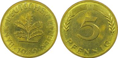 1949-F 5 Pfg J-377 MS65