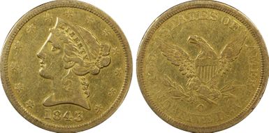 1843-O $5 Large Letters VF35