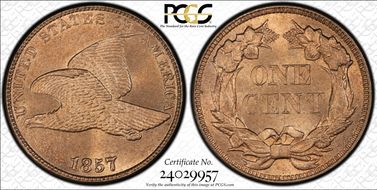 1857 1C Flying Eagle MS66