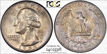 1953-D 25C DDR FS-801 AU58