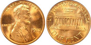 1982 1C Zinc, Large Date MS68RD