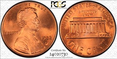 1982-D 1C Zinc, Small Date MS68RD