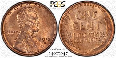 1913-S 1C MS65RD