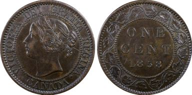 1858 1C ↑↑ Bronze, Broken Vine XF45BN
