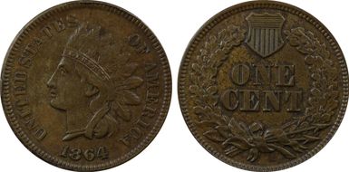 1864 1C L on Ribbon AU50BN