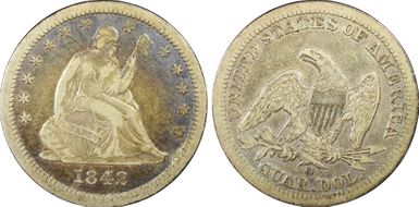 1842-O 25C Large Date VF35