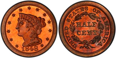 1848 1/2C Res Lg Ber PR67RD