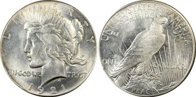 1921 $1 High Relief, Peace MS62
