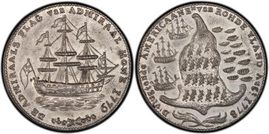 1779 Medal Rhode Island, Wreath Below Ship Pewter MS64