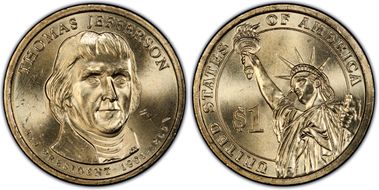 2007-P $1 Dbld Edge Let.-Overlap Thomas Jefferson MS65