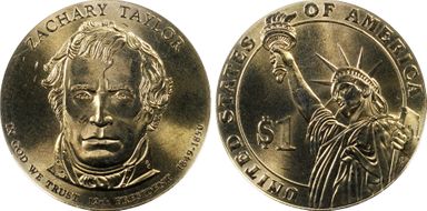 2009-P $1 Dbld Edge Let., Overlap Zachary Taylor, Pos B MS65