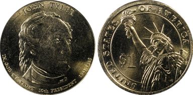 2009-P $1 Weak Edge Lettering John Tyler - Position A MS67