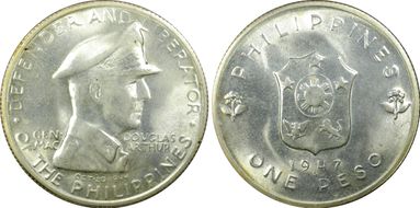 1947-S Peso Douglas MacArthur KM-185  Ag MS65