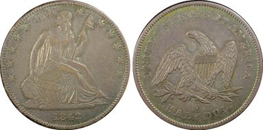 1842-O 50C Small Date, Rev. of 1839 AU50