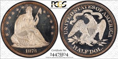 1873 50C No Arrows PR66DCAM