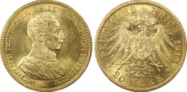 1913-A 20 Mk Military Bust KM-537  Au MS63